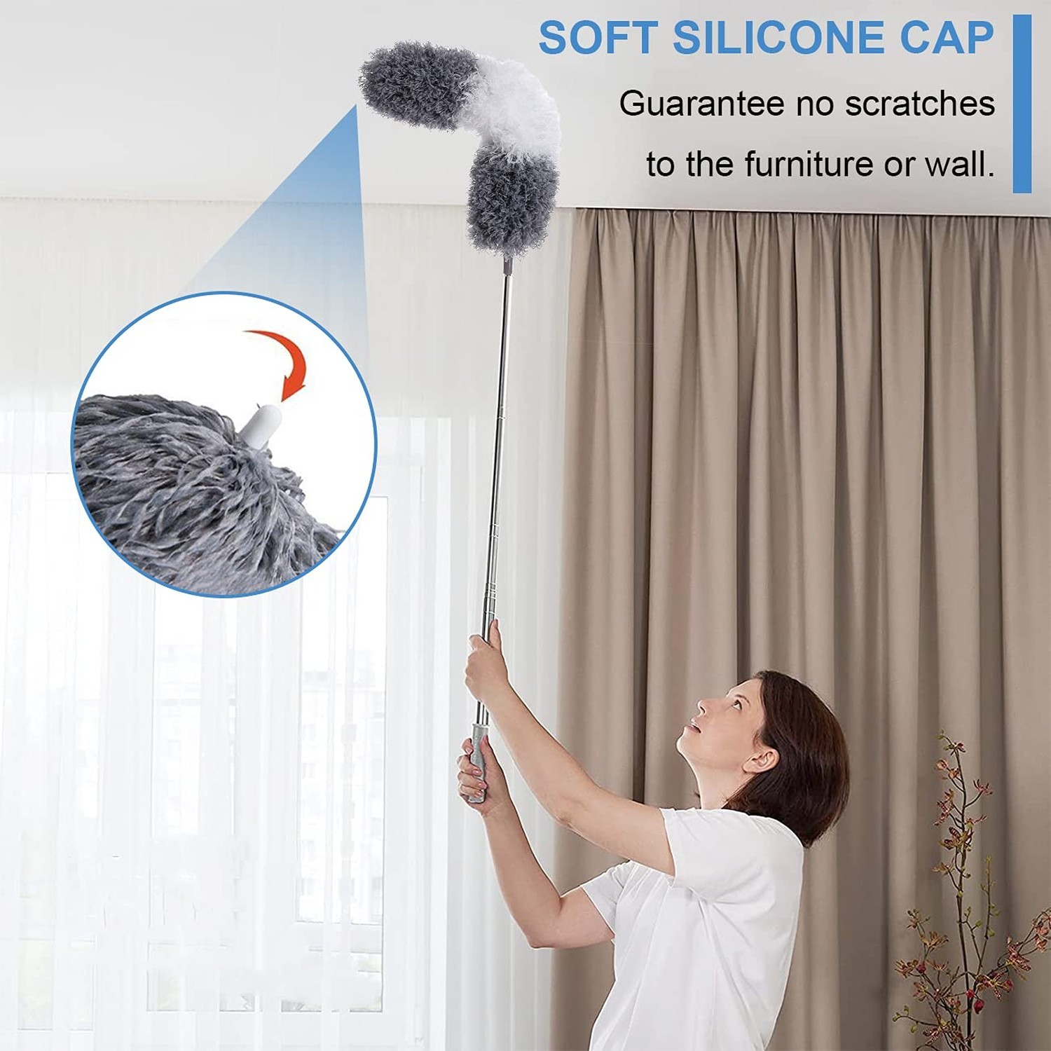 Microfiber Duster Kit for High Ceiling (6pcs), Extendable Dusters for Cleanin...