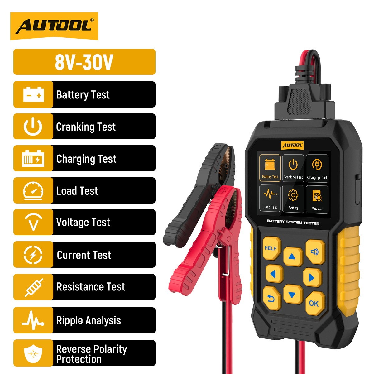 Car Battery Tester 12V 24V Battery Load Tester Charging Cranking System Analyzer