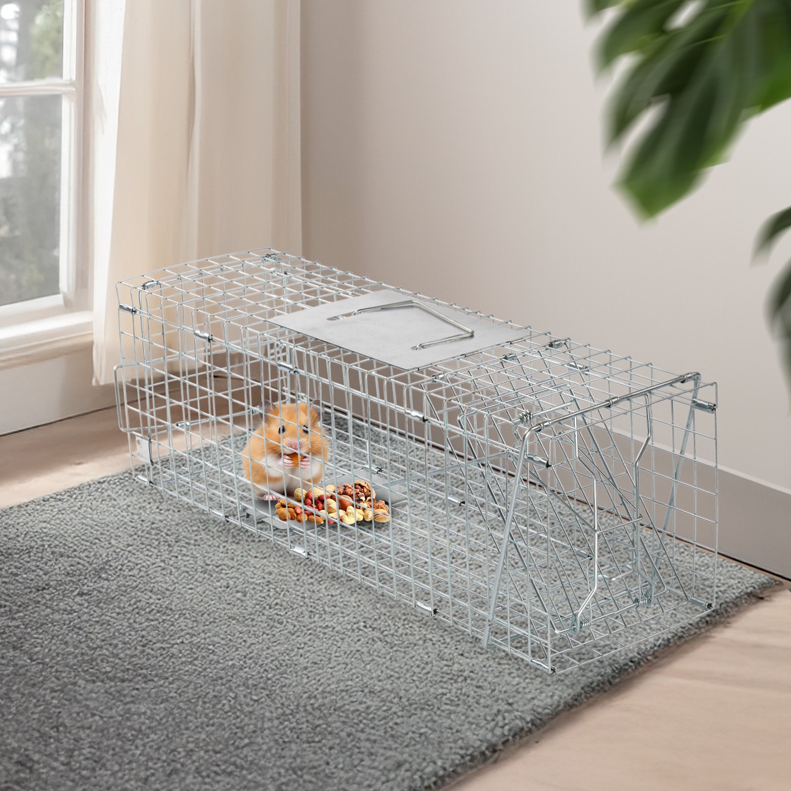 24in Live Animal Cage Folding Raccoon Trap Handle for Rabbits Squirrels Skunk