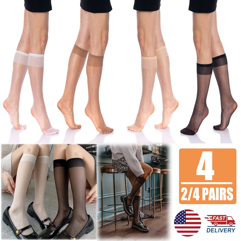 2/4Pairs Womens Sheer Knee High Stockings, 15 Denier Sheer Nylon Socks for Women