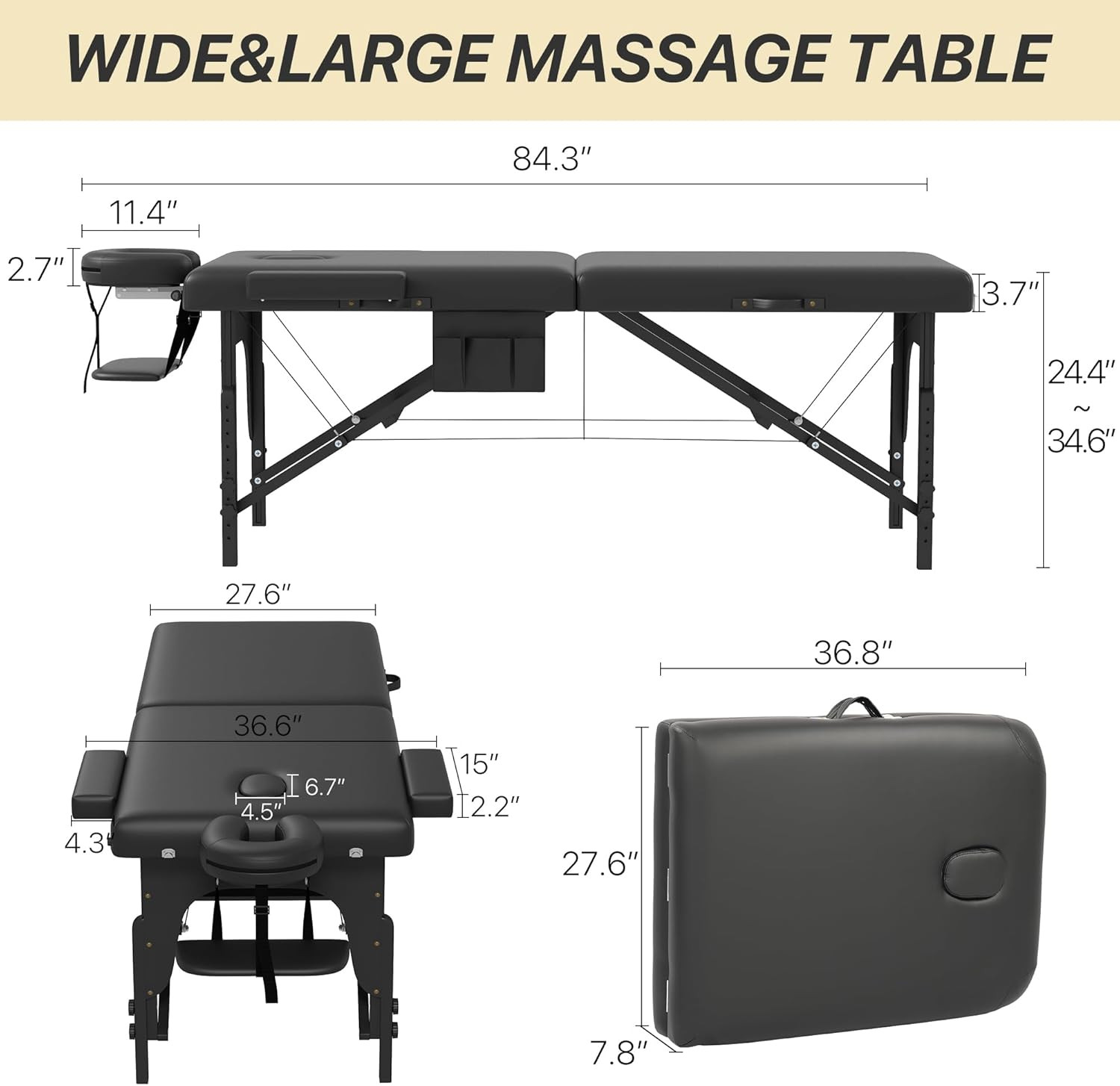 Memory Foam Massage Table,28 Inchs Wide Portable Foldable Massage Bed | Height A