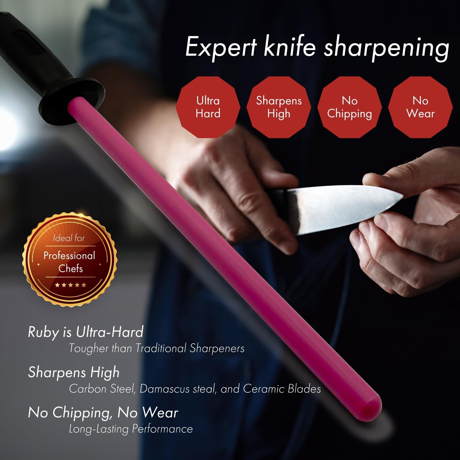 Ruby Sharpener Rod: Durable Knife Sharpener, Harder Than Steel Honi... Fast Ship