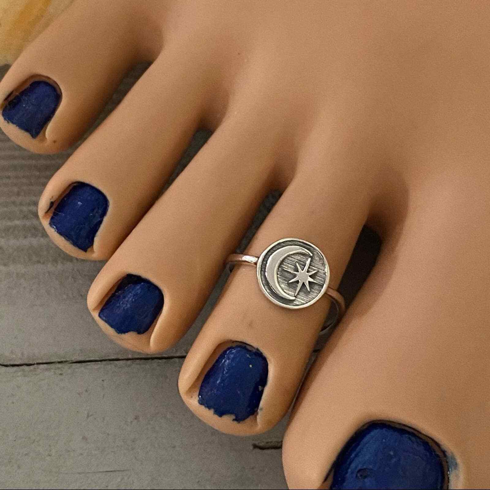 Sterling Silver Moon & Star Toe Ring Midi Ring