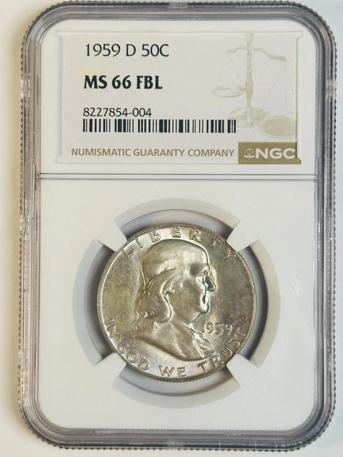 1959 D Franklin Half Dollar NGC MS-66 FBL
