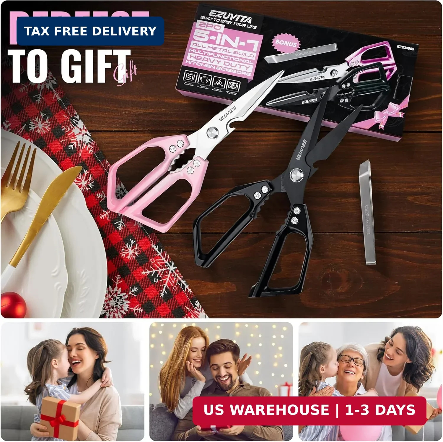 2PC 5-in-1 Multifunctional Heavy-Duty Korean Kitchen Scissors Set, All Purpose K