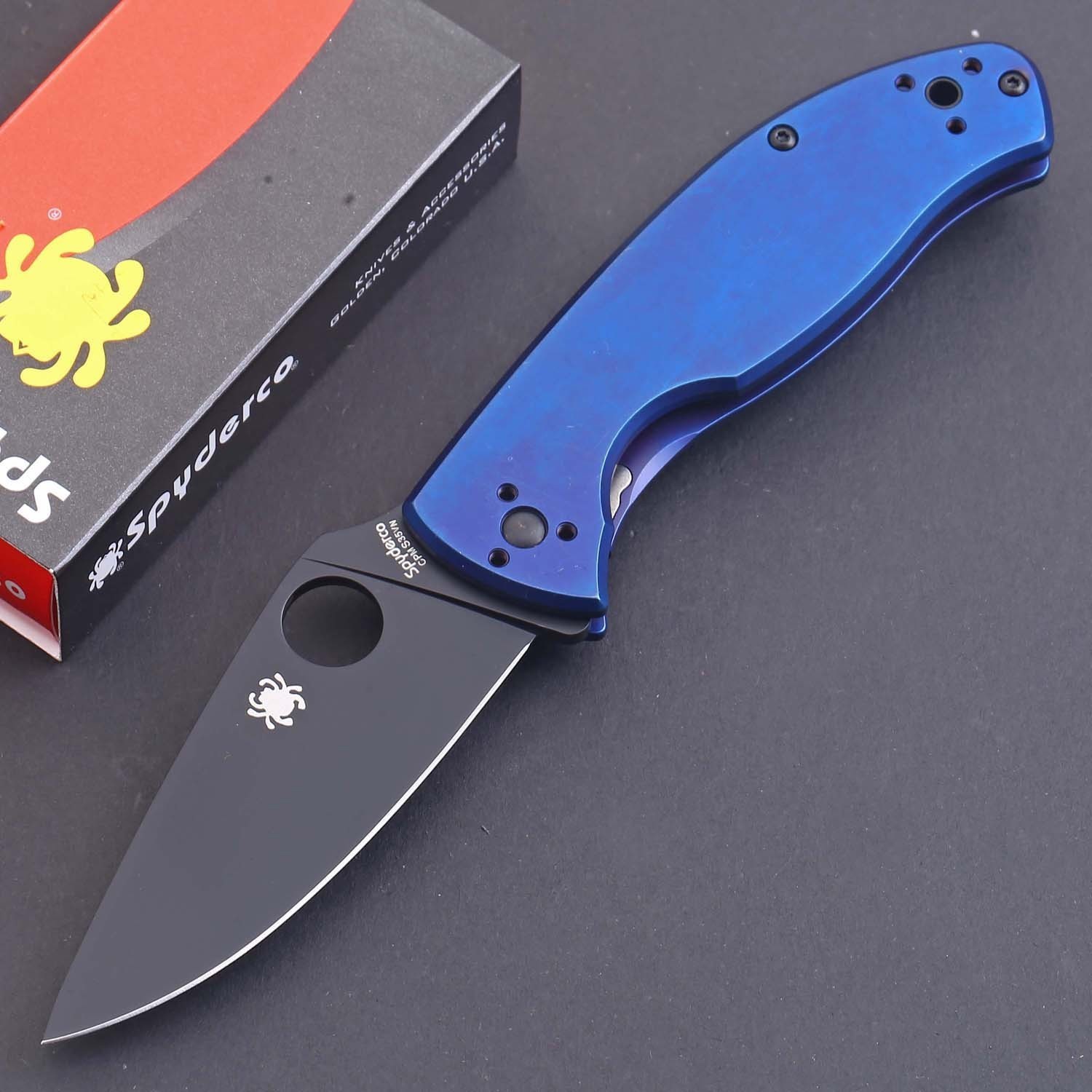 Blue Titanium Handle High Quality Frame Lock Combat Tactical Pocket Knife Knives
