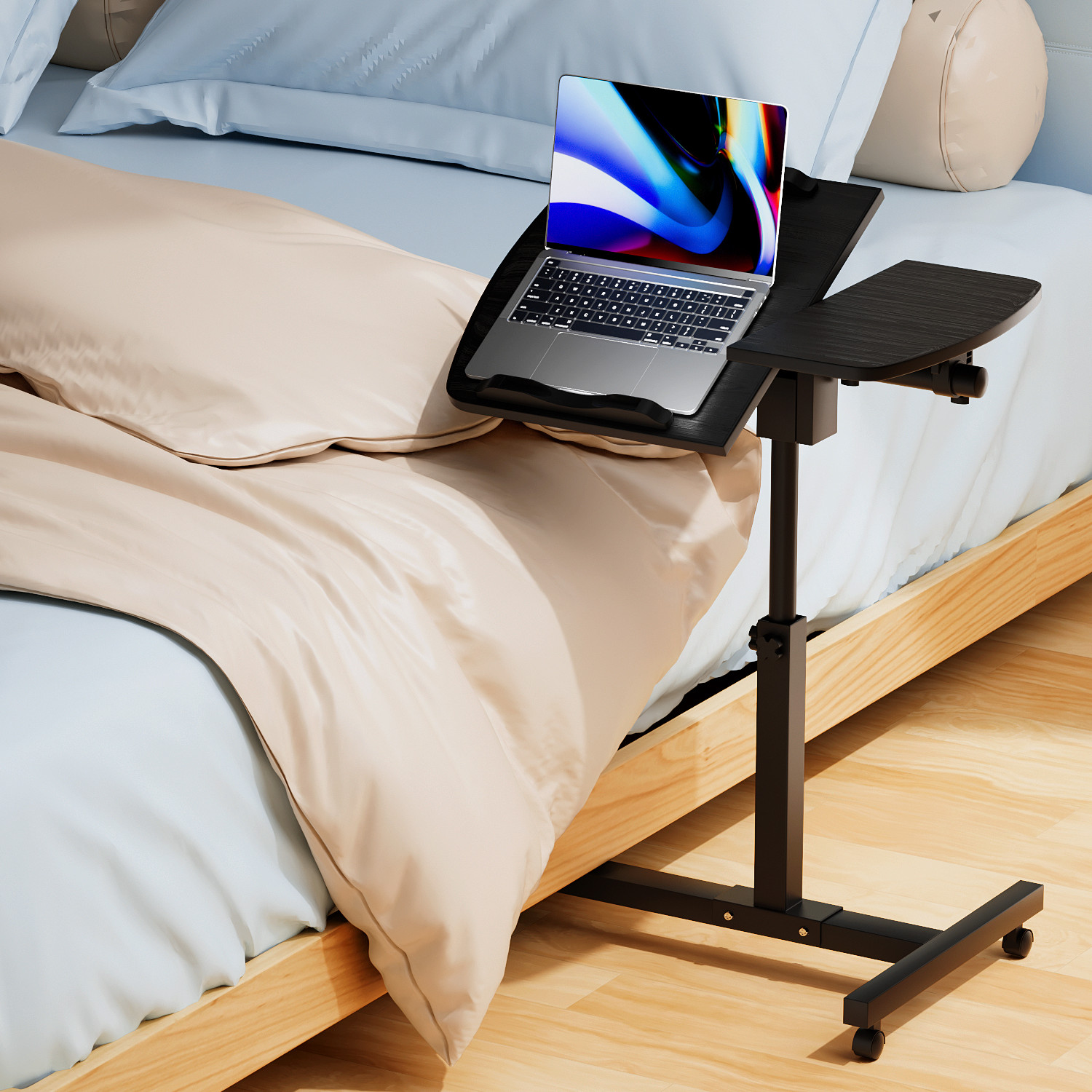 [ROLLING SWIVEL LAPTOP DESK]Stand Up Workstation Adjustable Height & Angle Table