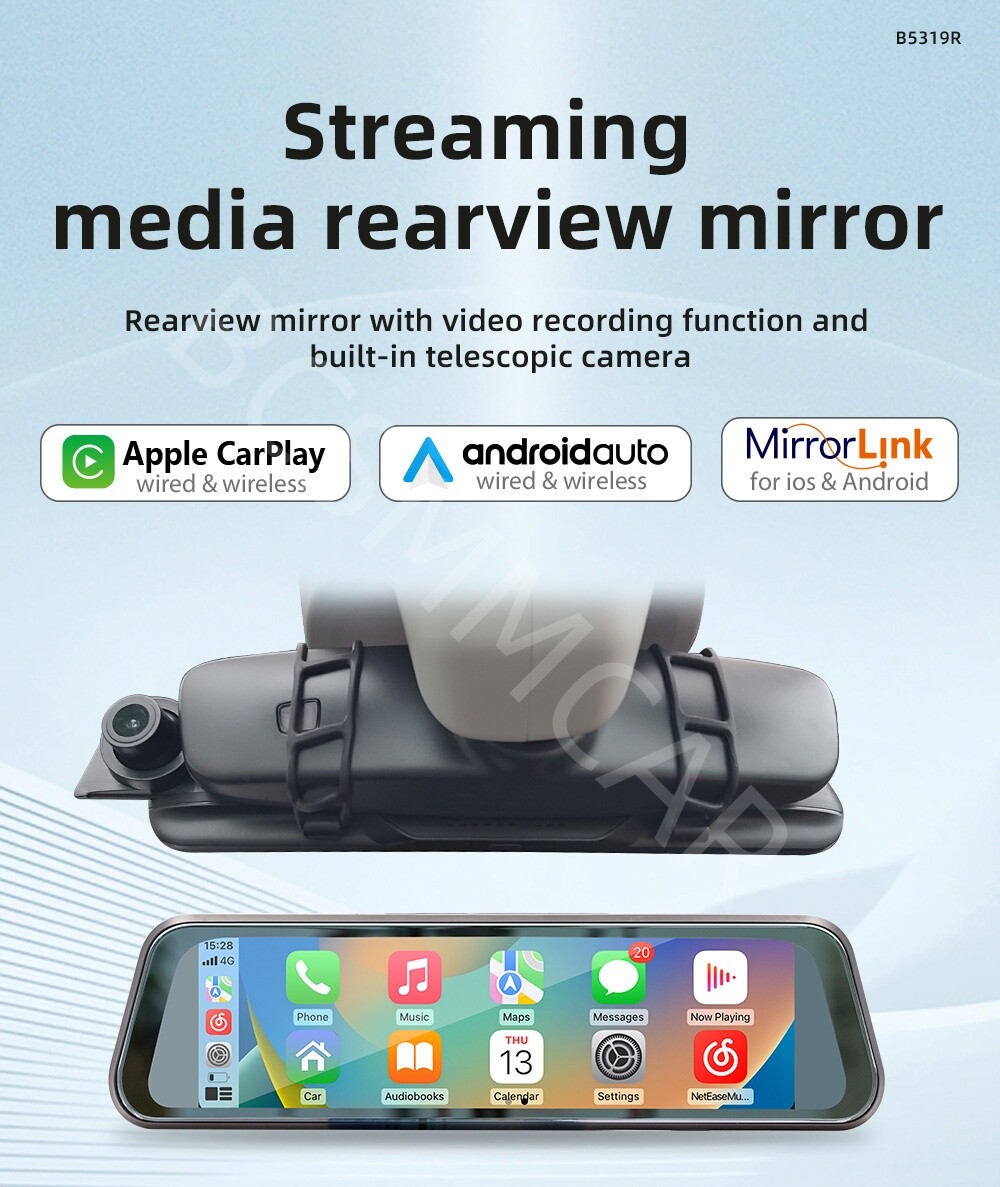 2.5D Rearview Mirror Driving Recorder Touch Screen For Apple CarPlay Bluetooth