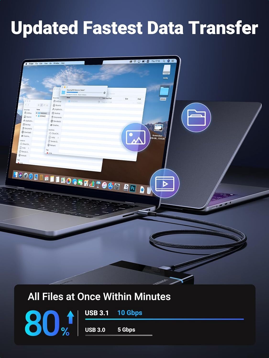UGREEN USB 3.1 Micro B to USB C Hard Drive Cables, 10 Gbps Data Transfer
