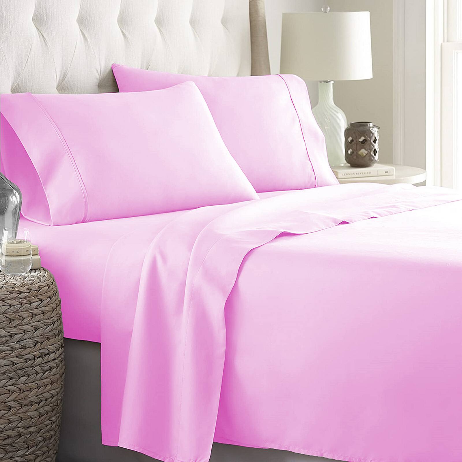 Extra Deep Pocket 4 PCs Sheet Set 1200 Count 100% Cotton Pink Solid