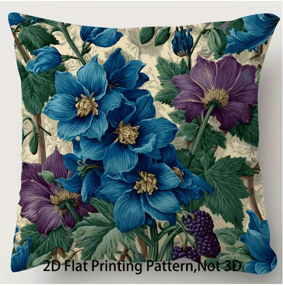 THROW PILLOW COVER- William Morris Inspired Double-Sided Short Plush Floral