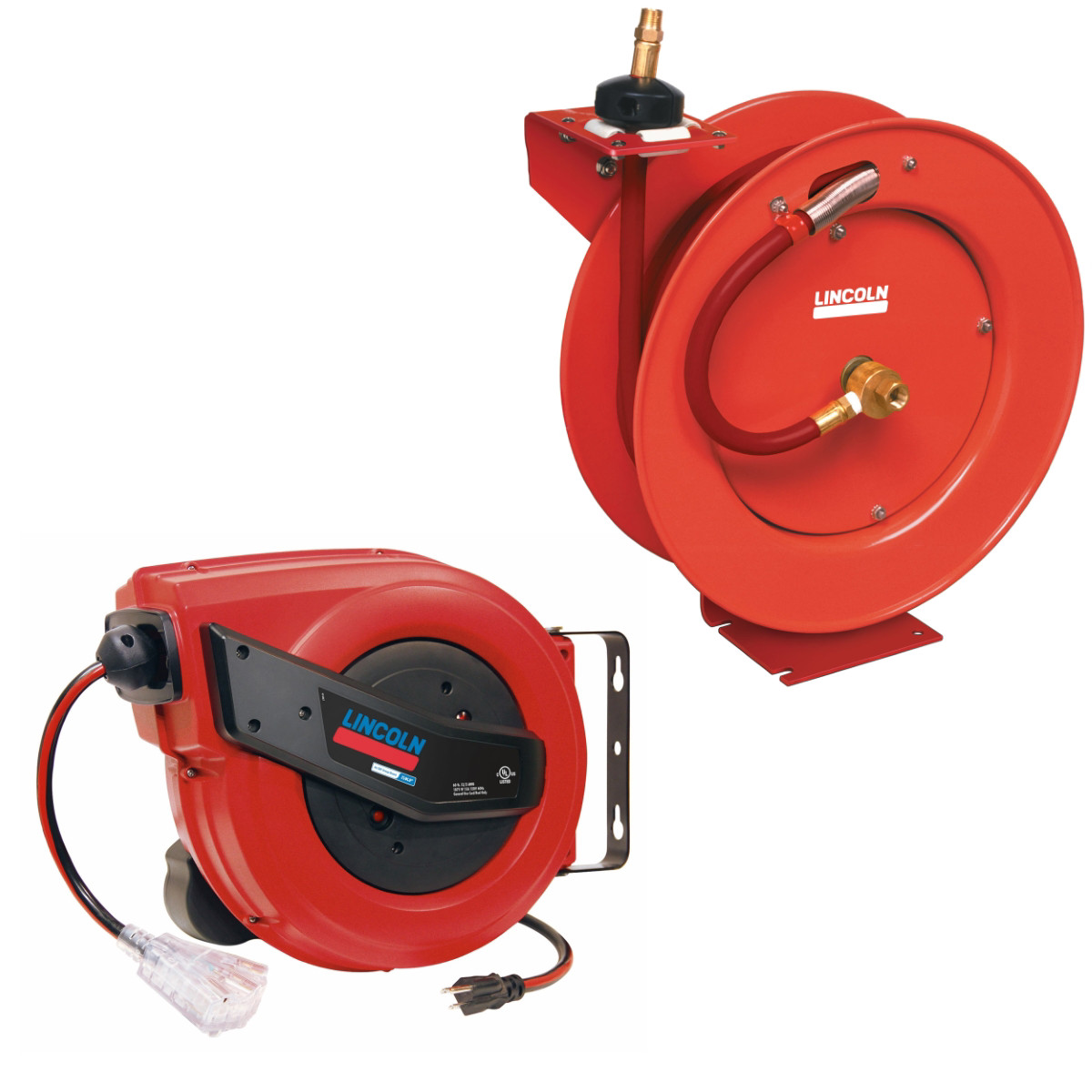 Lincoln 1220B Shop Utility Reel Kit Hose and Power Cord Retractable Industrial