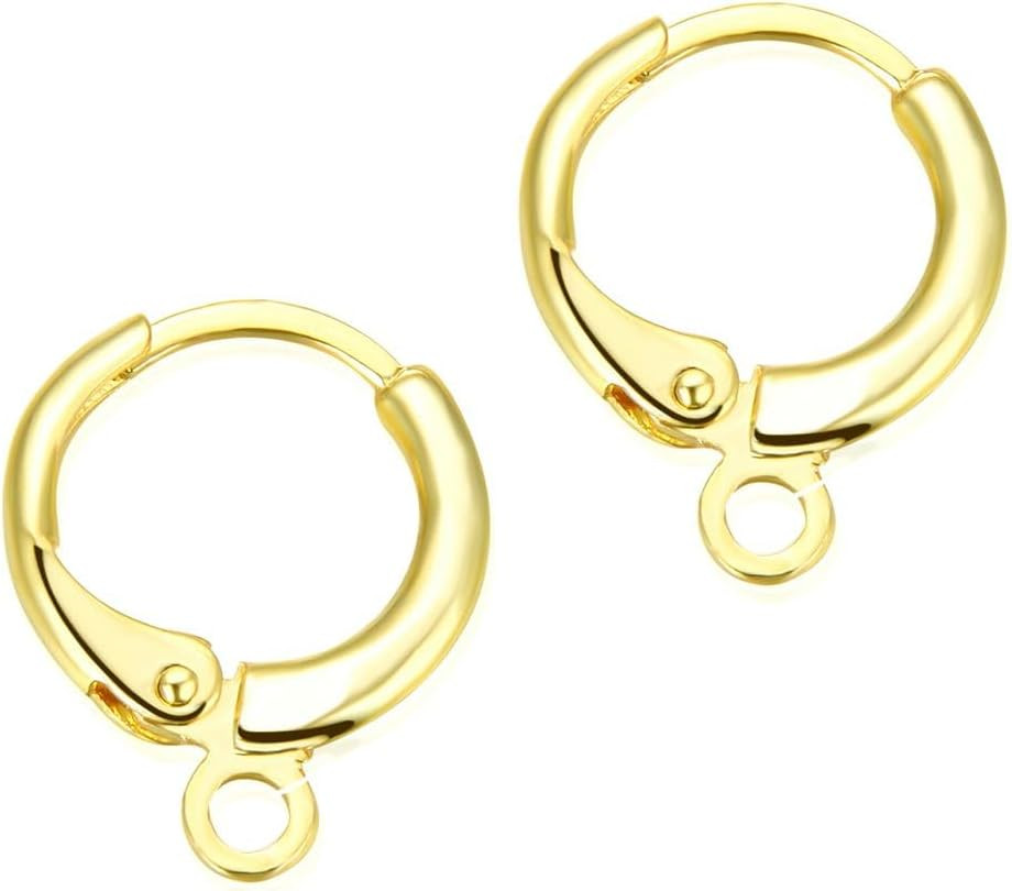 50Pcs  Tarnish Resistant Gold round Huggie Earring Hooks 16Mm | 18K Yellow Gold