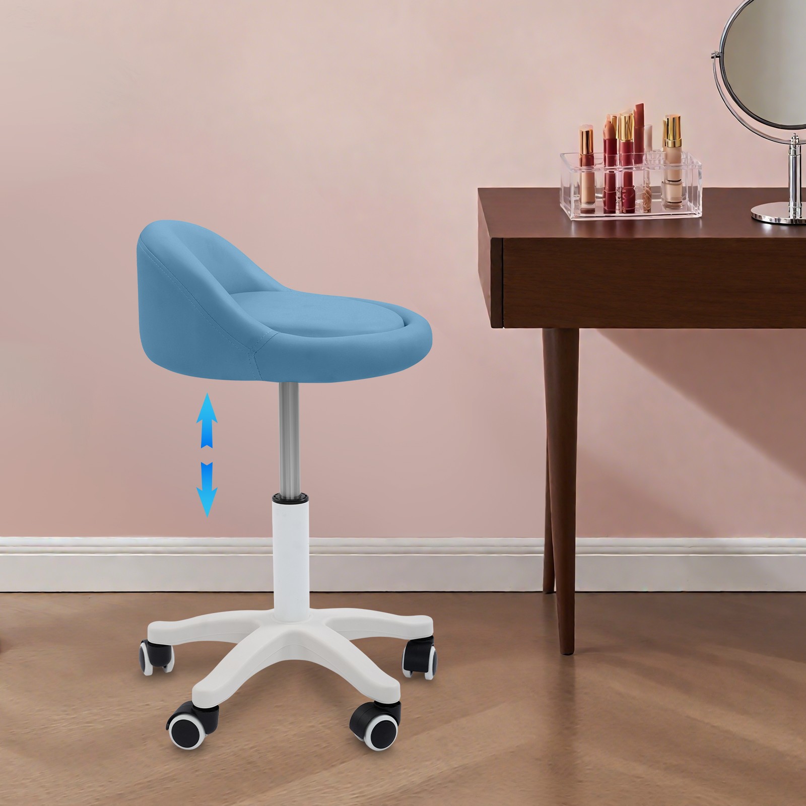 Adjustable Beauty Salon Chair, Rolling Stool, Rolling Stool with Low BackrestUS