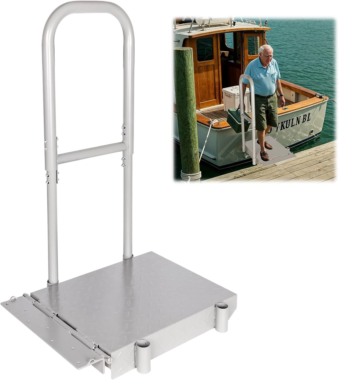 Folding Boat Boarding Platform with Handrail  Anti-Rust Dock Steps Lake 500 LB