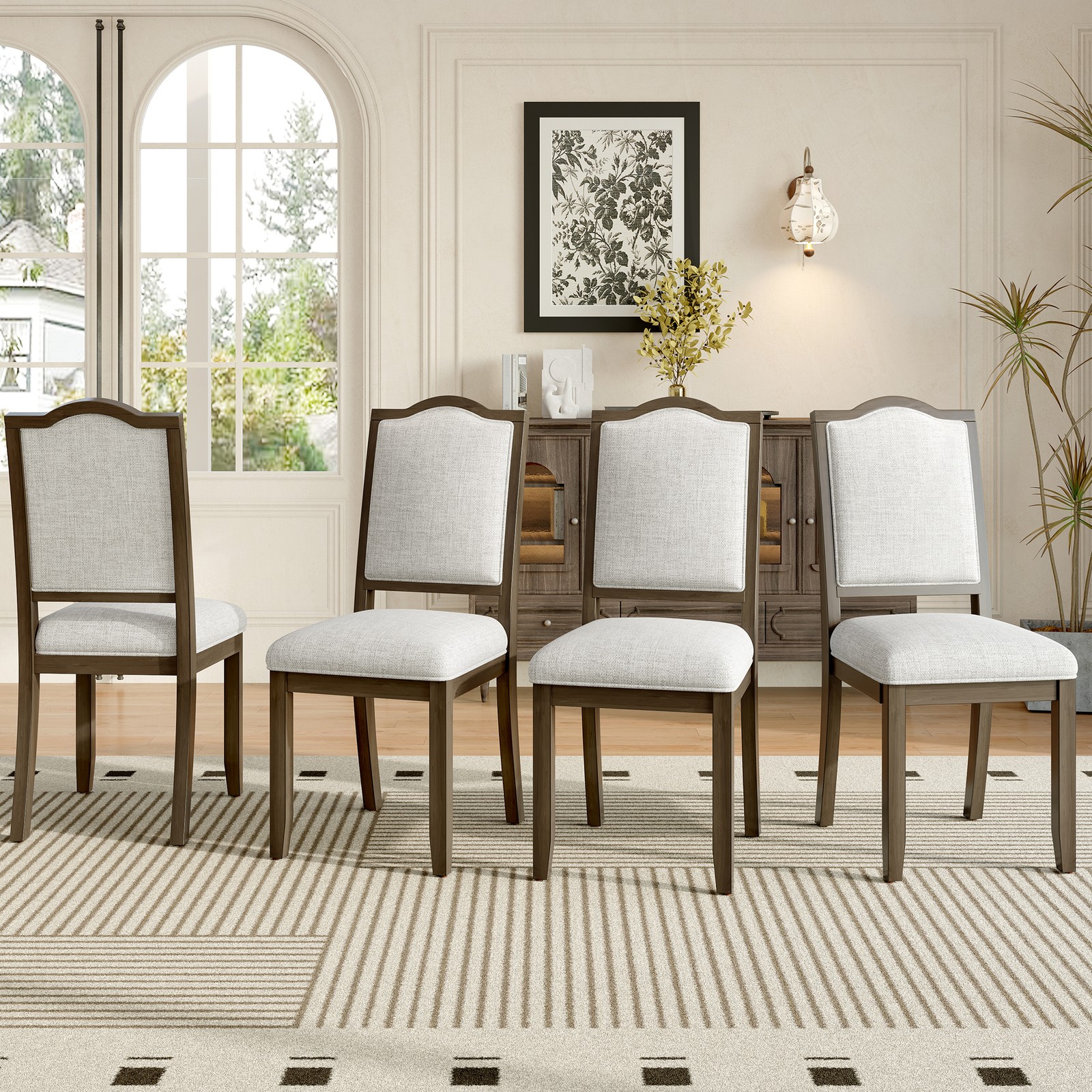Farmhouse Dining Chairs Set of 4，Upholstered Chairs w/High Back for Kitchen
