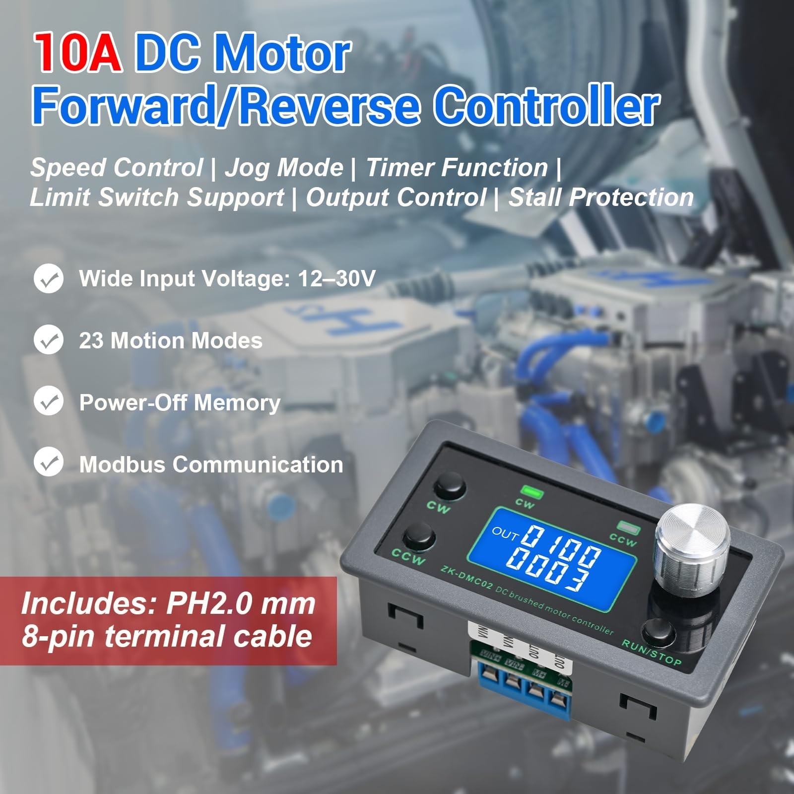 PWM DC Motor Speed Controller 12V-30V 10A Variable Regulator, Forward Reverse, T