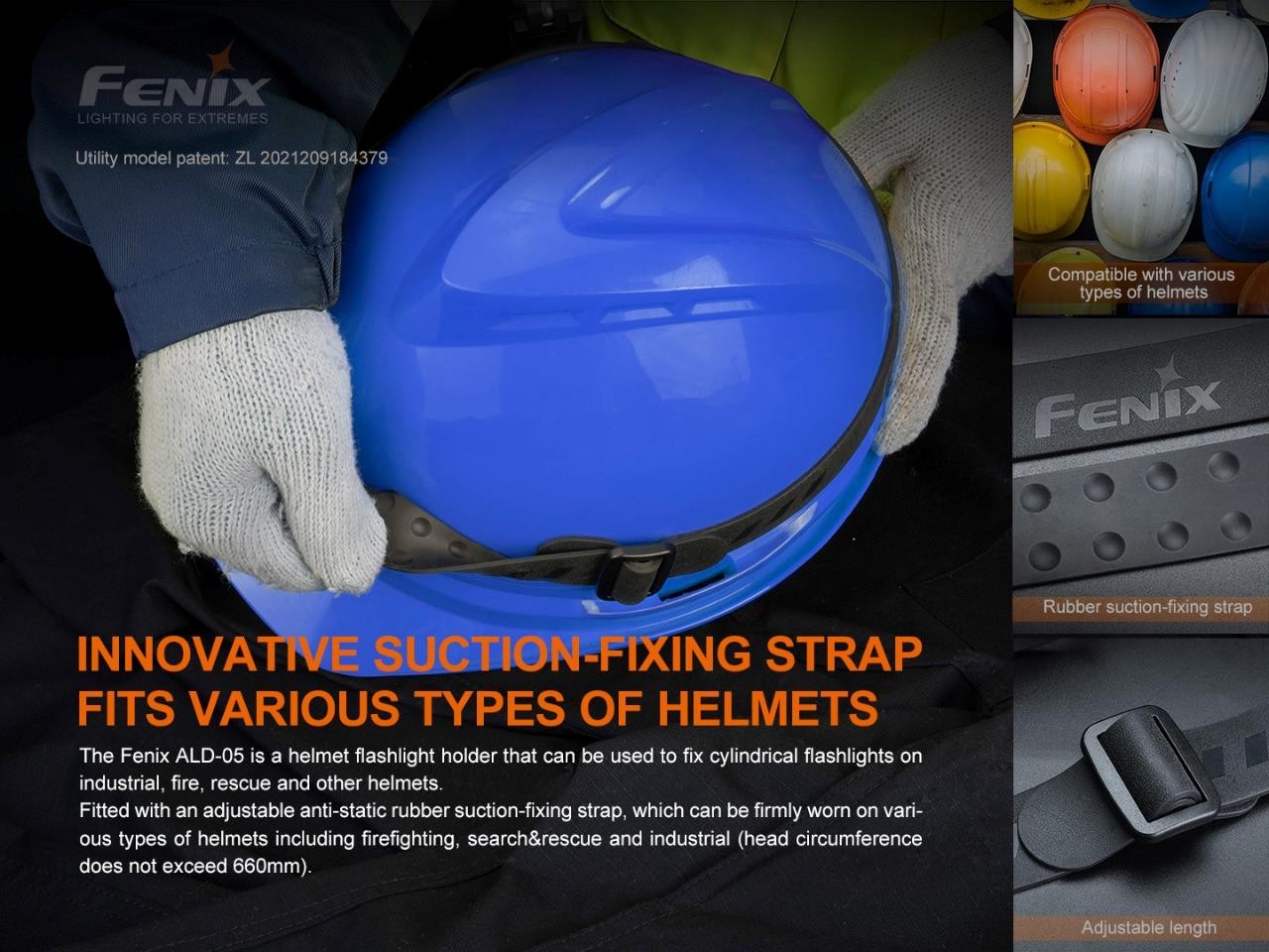 Fenix ALD-05 universal helmet flashlight holder with EdisonBright acc. case PD36
