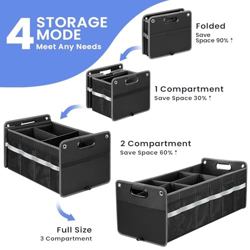 Car Trunk Organizer, Car Storage Organizer, Collapsible Multi 100L Black