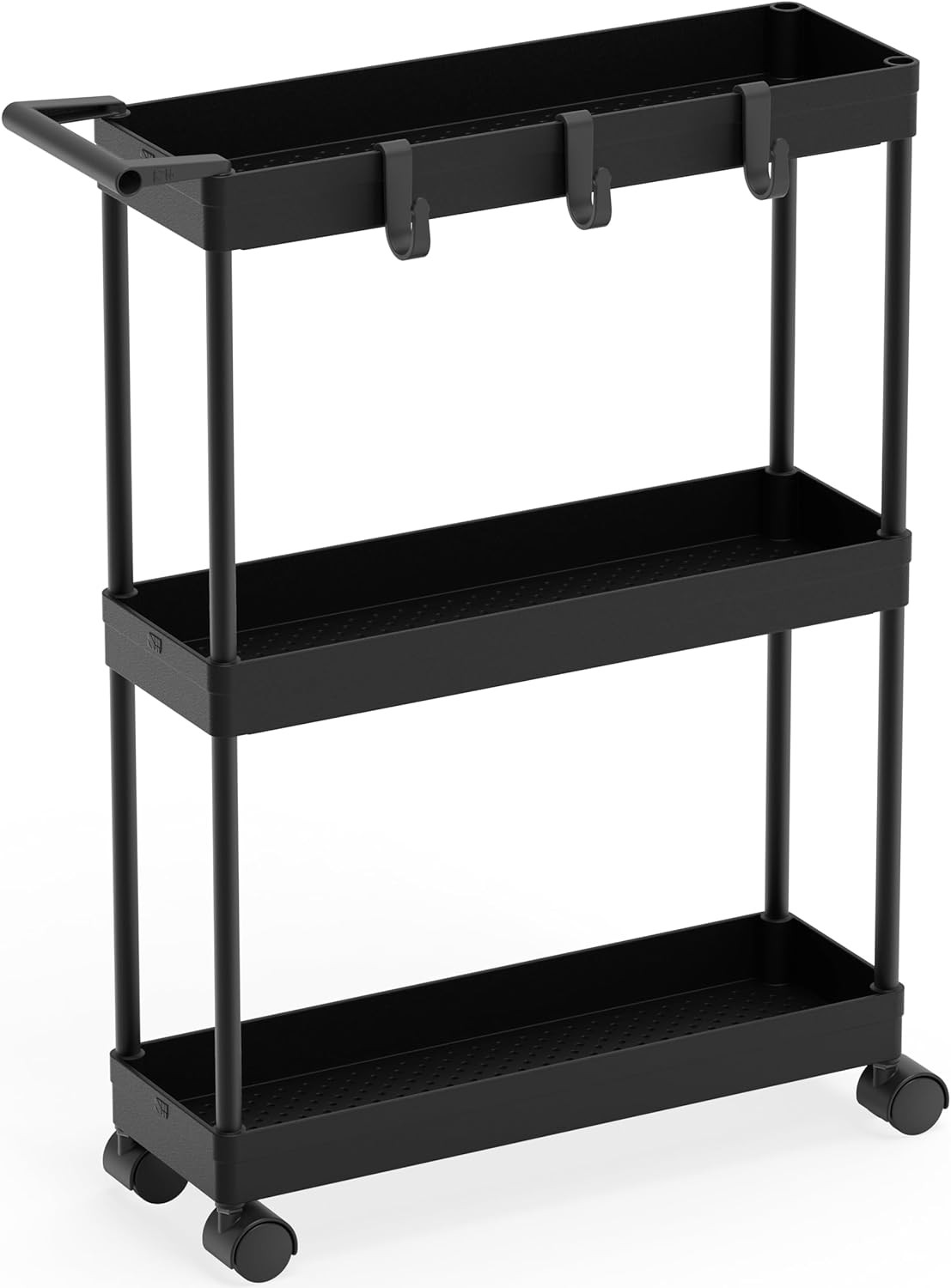 3-Tier Slim/Narrow Storage Cart with Handle, 5.5'' Wide X 26.5'' Height Rolling