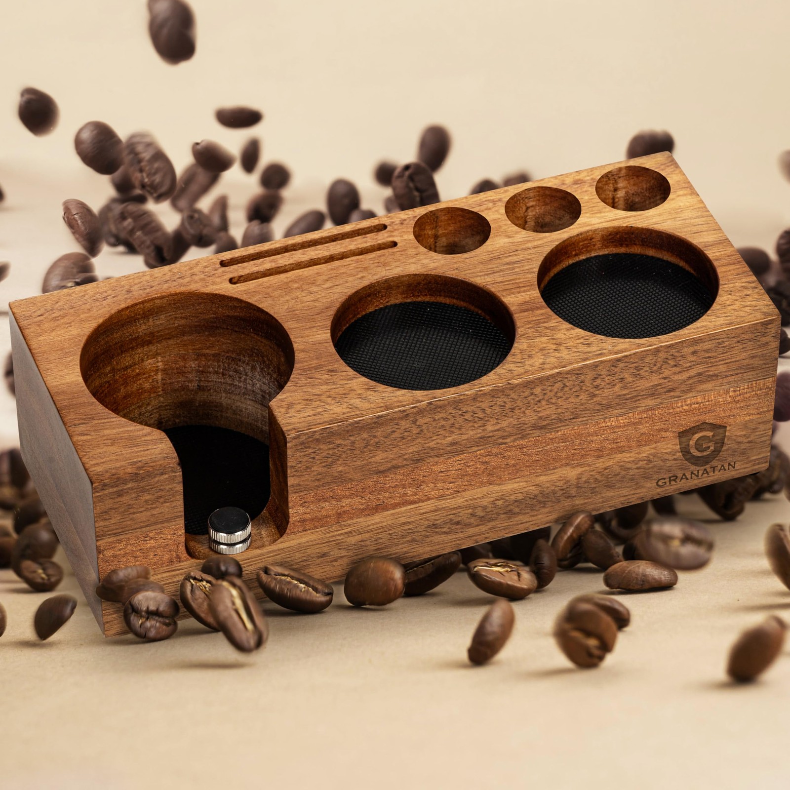 Espresso Tamping Station Acacia Wood, 54-58 mm Portafilter 54/58 mm, Brown