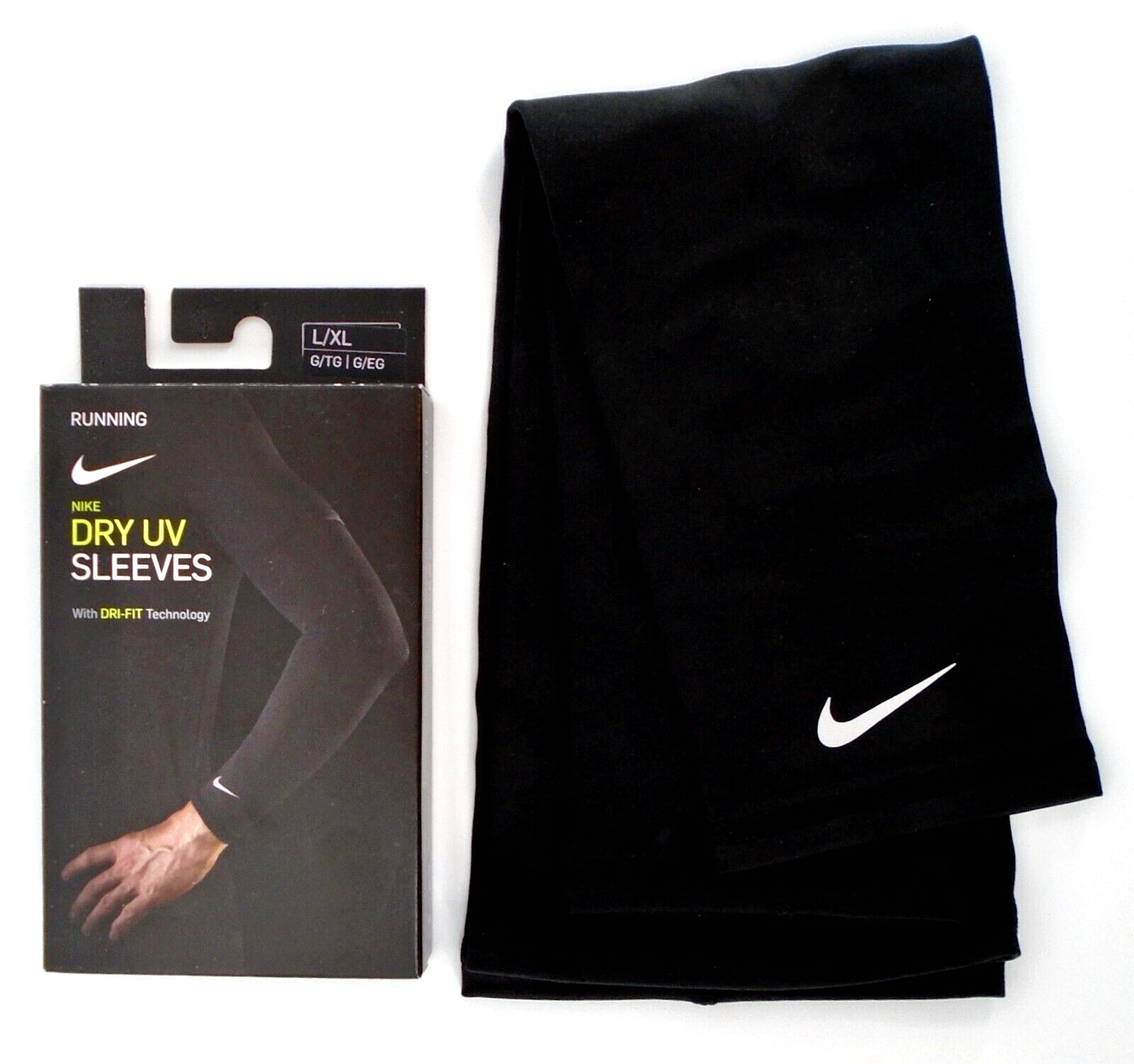 Nike Running Sleeves Adult L/XL DRI-FIT Lightweight Black/Silver
