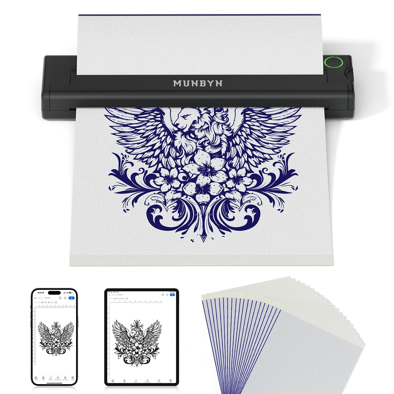 MUNBYN Tattoo Stencil Printer ITP05, Wireless Thermal Black