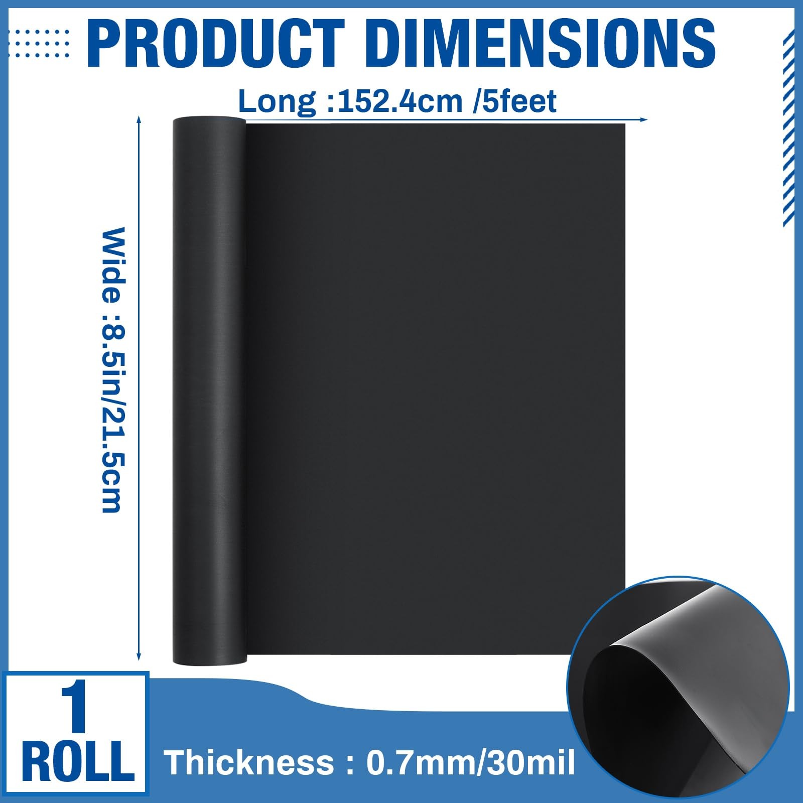 8.5" x 5 ft Extra Large Magnetic Sheets Roll for Crafts, 30 Mil Black Flexibl...