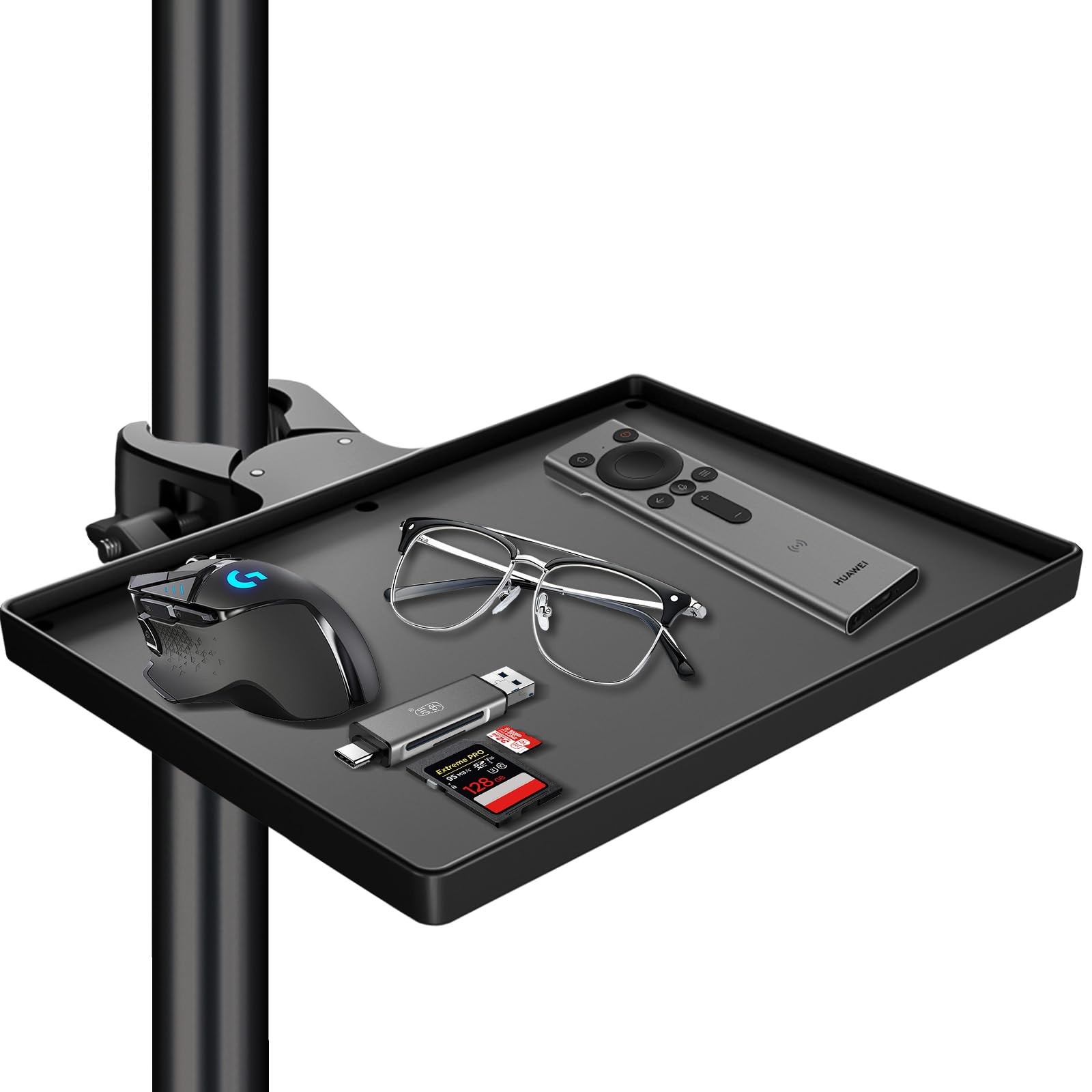 Tablet Floor Stand Tray with Crab Clamp, 10.6" x 7.8" Large Tray Shelf Clamp ...