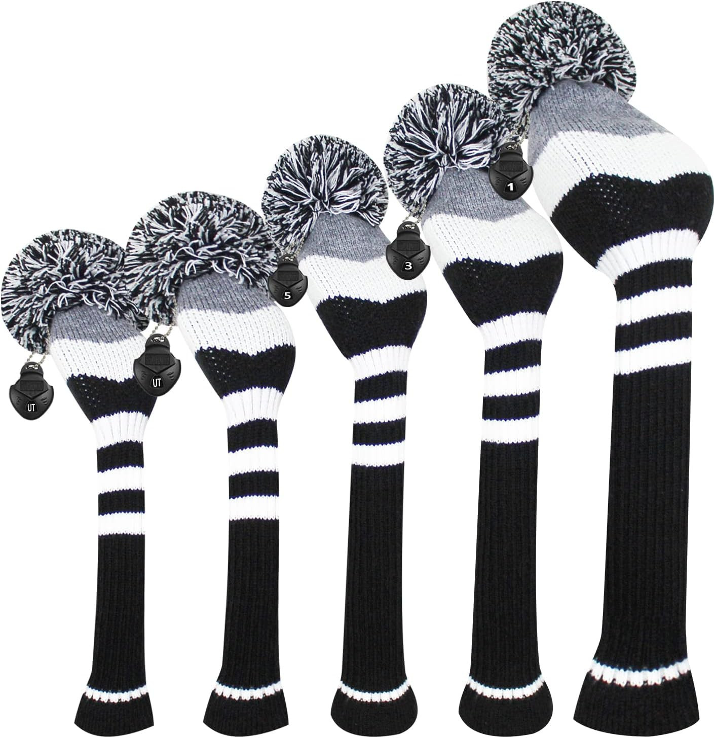 Knit Golf Club Cover with a Pom Set of 5 Head Covers Protect Driver Wood(460Cc)