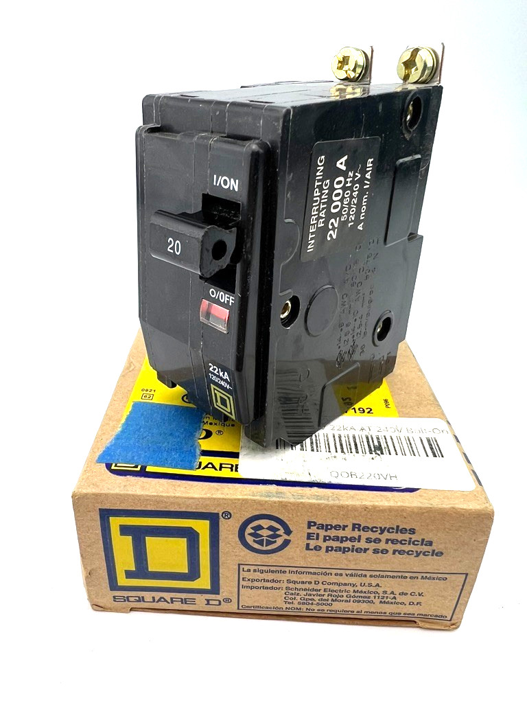 Square D QOB220VH 20 Amp 2 Pole Circuit Breaker Type QOB Bolt-On 240V 2P — NEW
