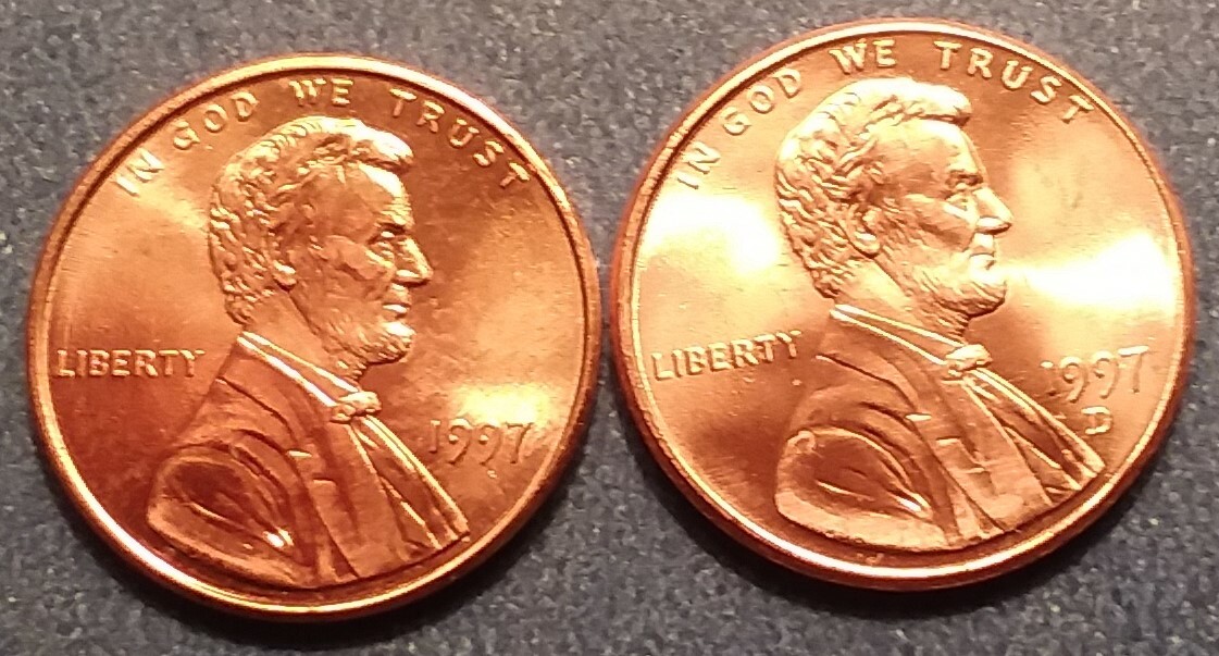 1997 P&D Brilliant Uncirculated Lincoln Cents(2 coins) Ships Free. BU condition.