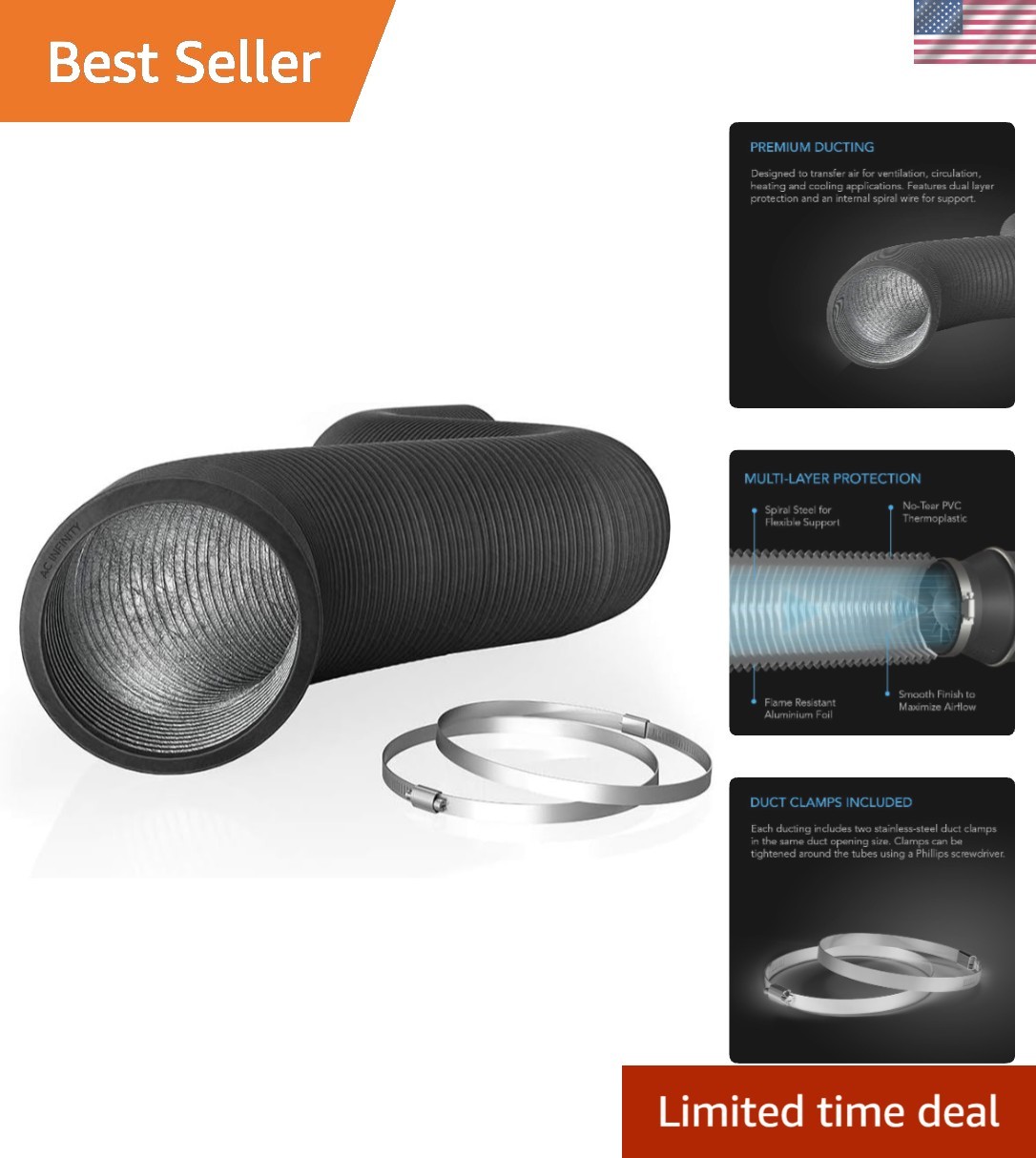 Flexible 8-Inch Aluminum Ducting – 8 Feet for Efficient Ventilation Applications