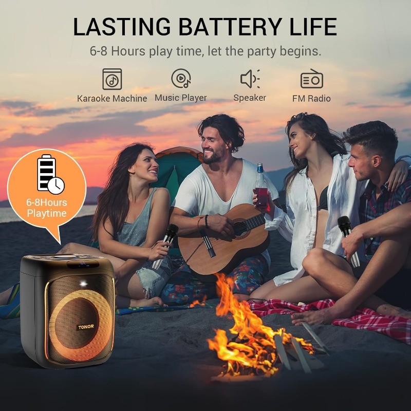 Karaoke Machine with 2 Wireless Microphones Portable Bluetooth and Speaker Light