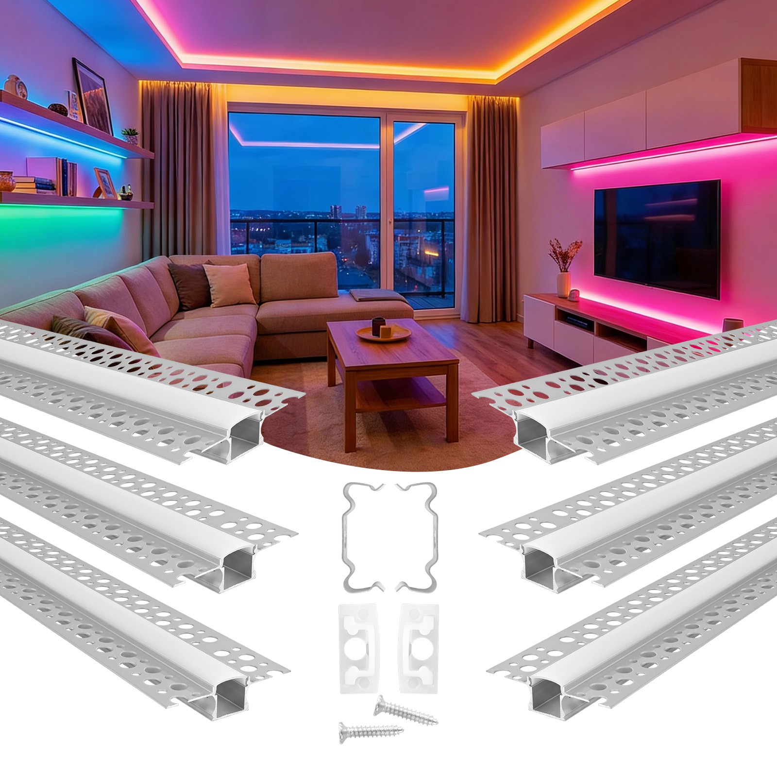 VEVOR Plaster-in LED Aluminum Channel 10-Pack 6.6 ft/2M Trimless Recessed Cover