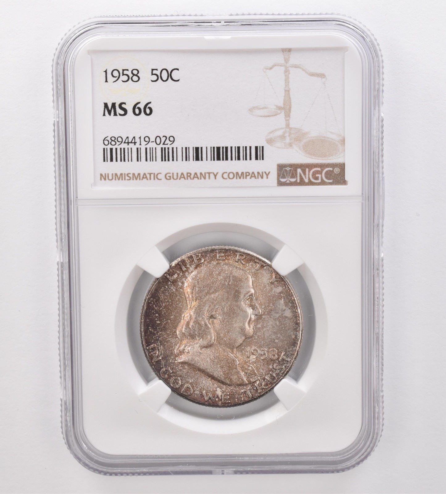1958 Franklin Half Dollar MS66 NGC Beautiful Tone *9895