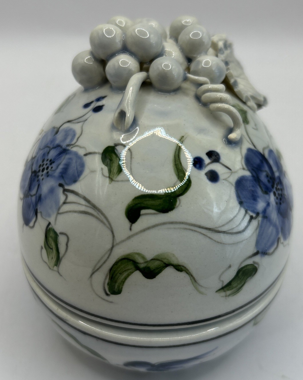 Handpainted Ceramic egg with grapes trinket box