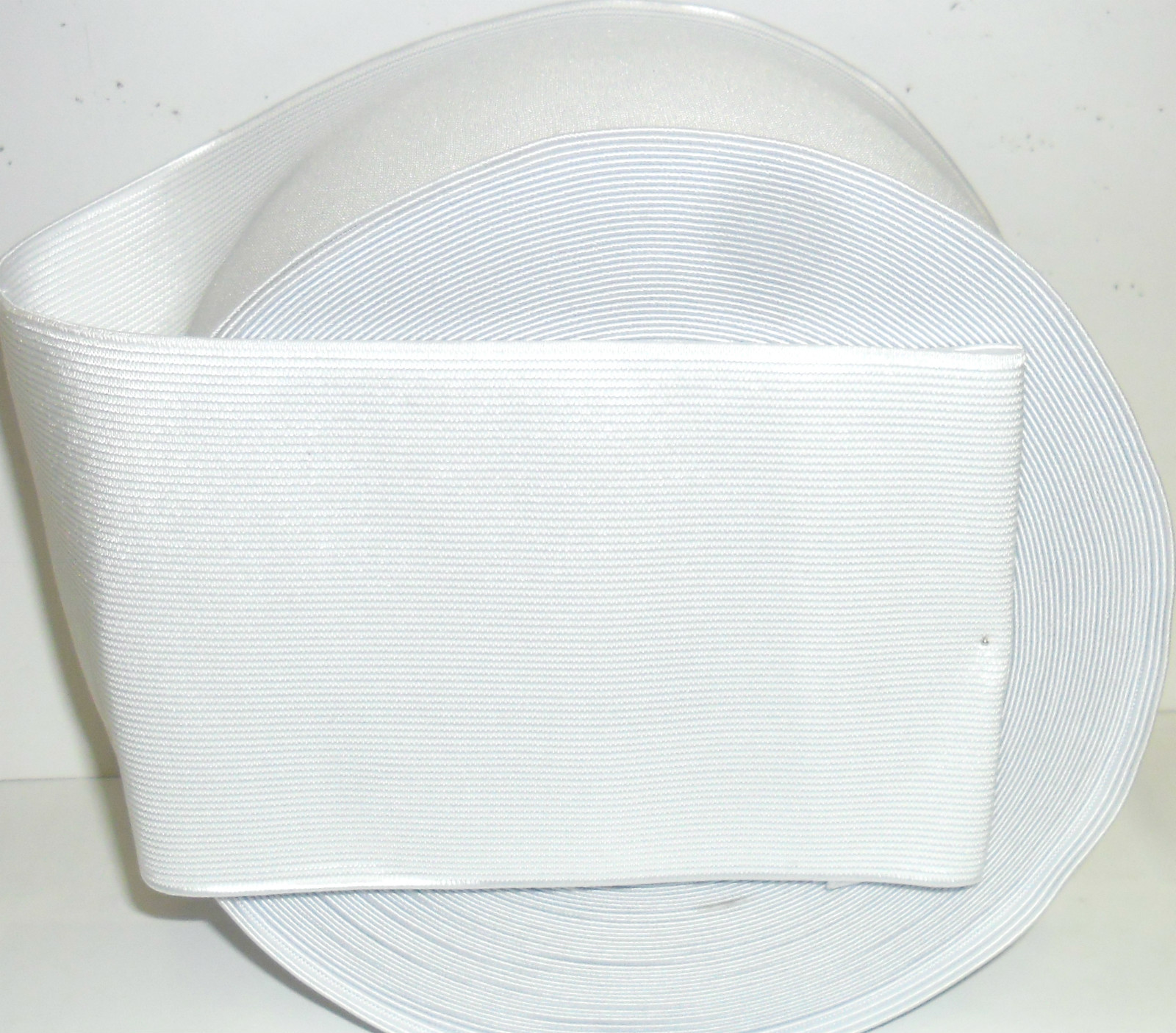 WHITE HIGH QUALITY WOVEN ELASTIC, 4 INCH 100MM WIDE, AVAILABLE IN DIFF LENGTHS