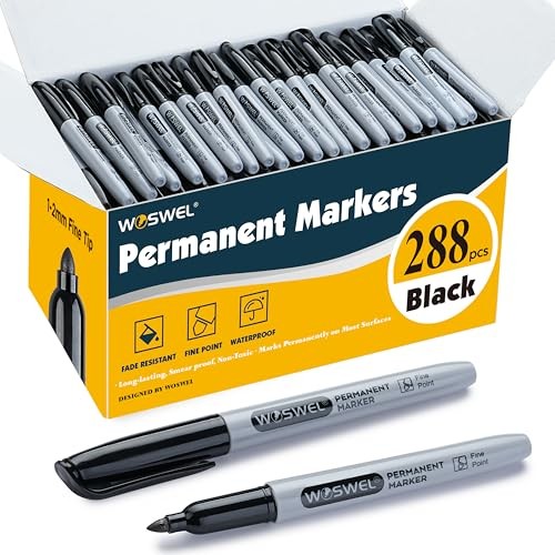 Permanent Markers Bulk, 288 Pack Fine Point Tip Black Permanent Marker Set,