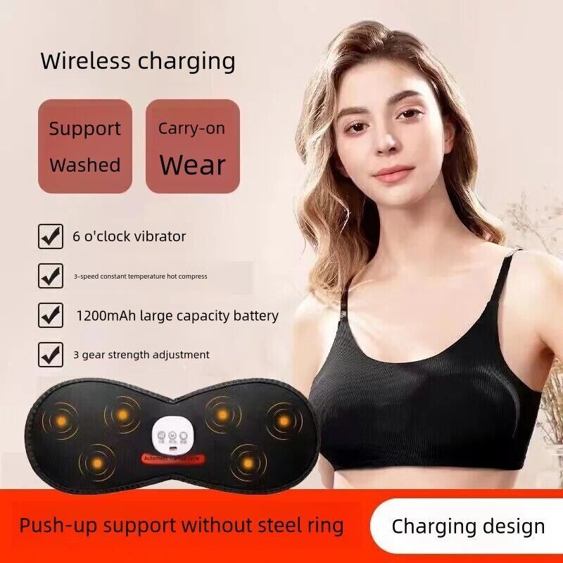 USB Electric Breast Massage Bra Vibrate +Heat Chest Massager Grow Enlarge Enhanc