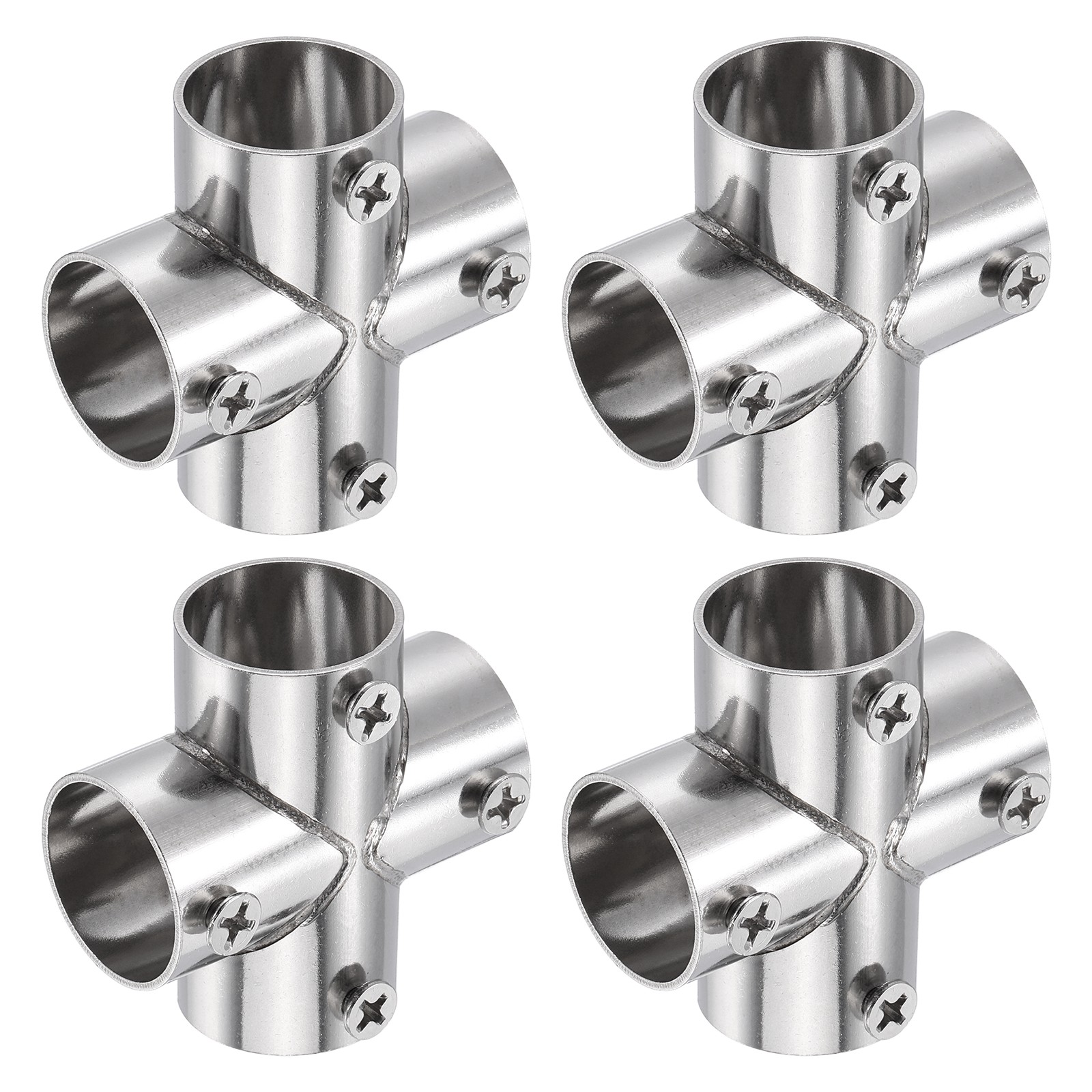 4Pcs 4-Way Cross Pipe Fitting, Fit 3/4 Inch OD Pipe Stainless Steel