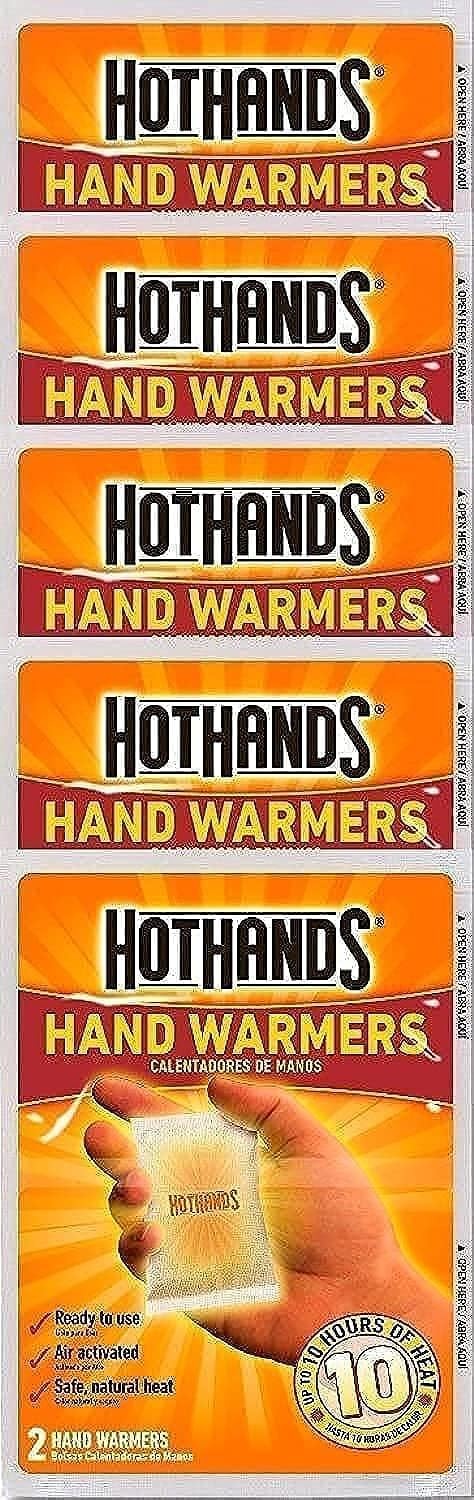 10 Count Hand Warmers - 5 Packs with 2 Warmers Each for Instant Heat
