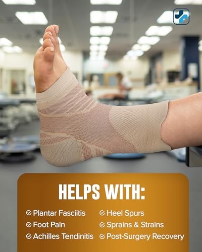 Copper Ankle Compression Sleeve - Toeless Compression Large Beige - 1 Pair