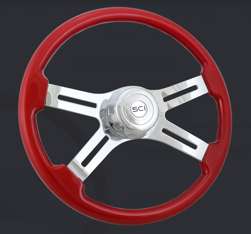 Steering Wheel 4 Spoke Classic Red 18" Wood Rim for Mack, Freightliner and more