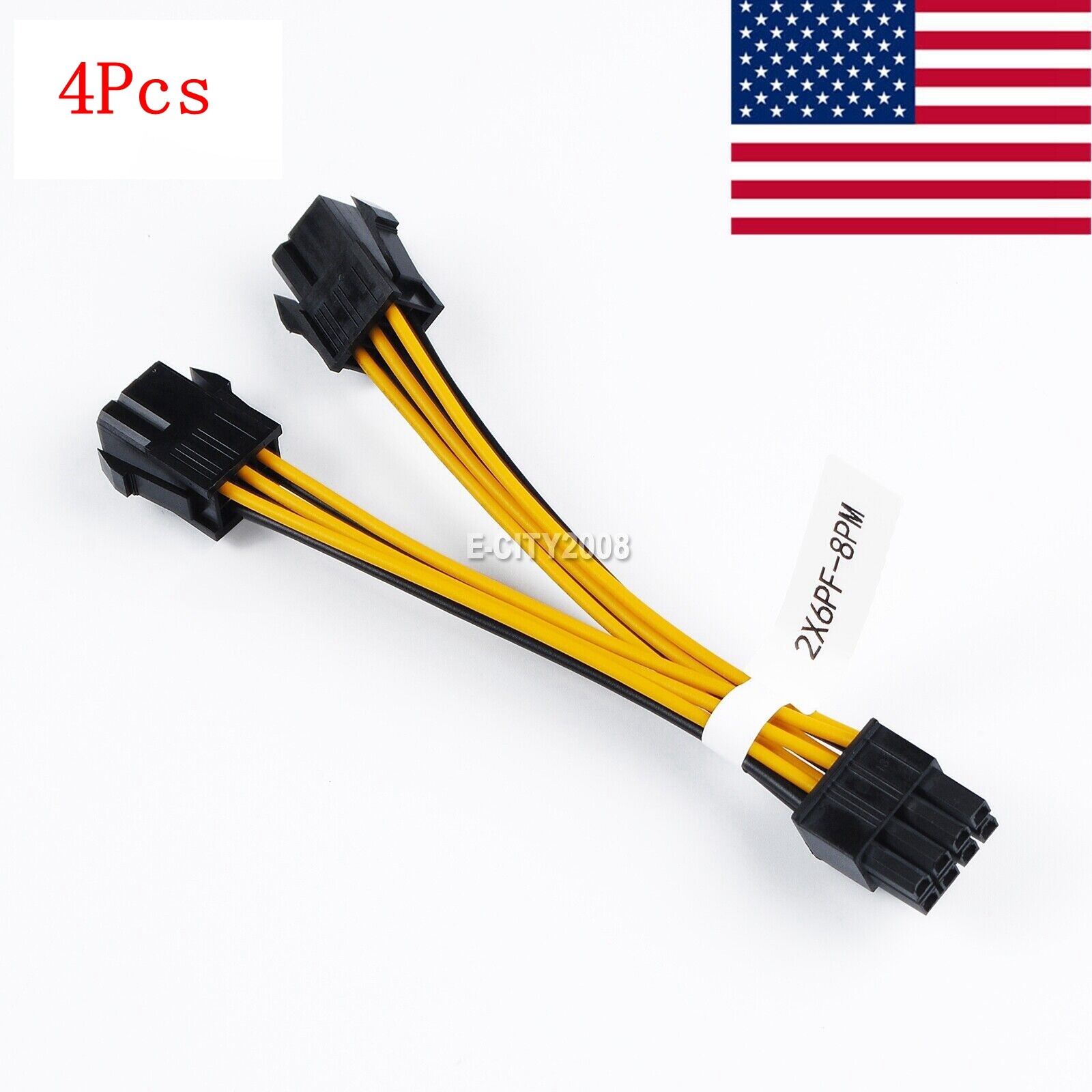Lot of 4 GPU Dual 6pin to 8pin Female to Male PCI Express Adapter Splitter Cable