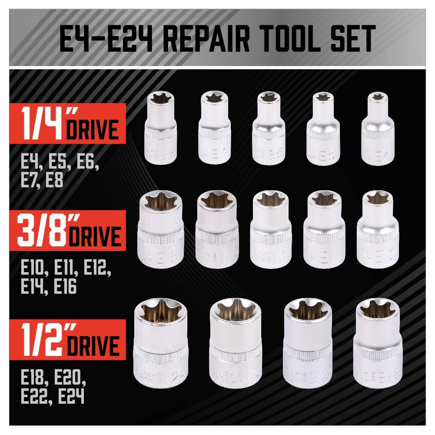 SEDY 14-Piece E-TORX Socket Set - Premium Female Torx Socket Set, Ultimate To...