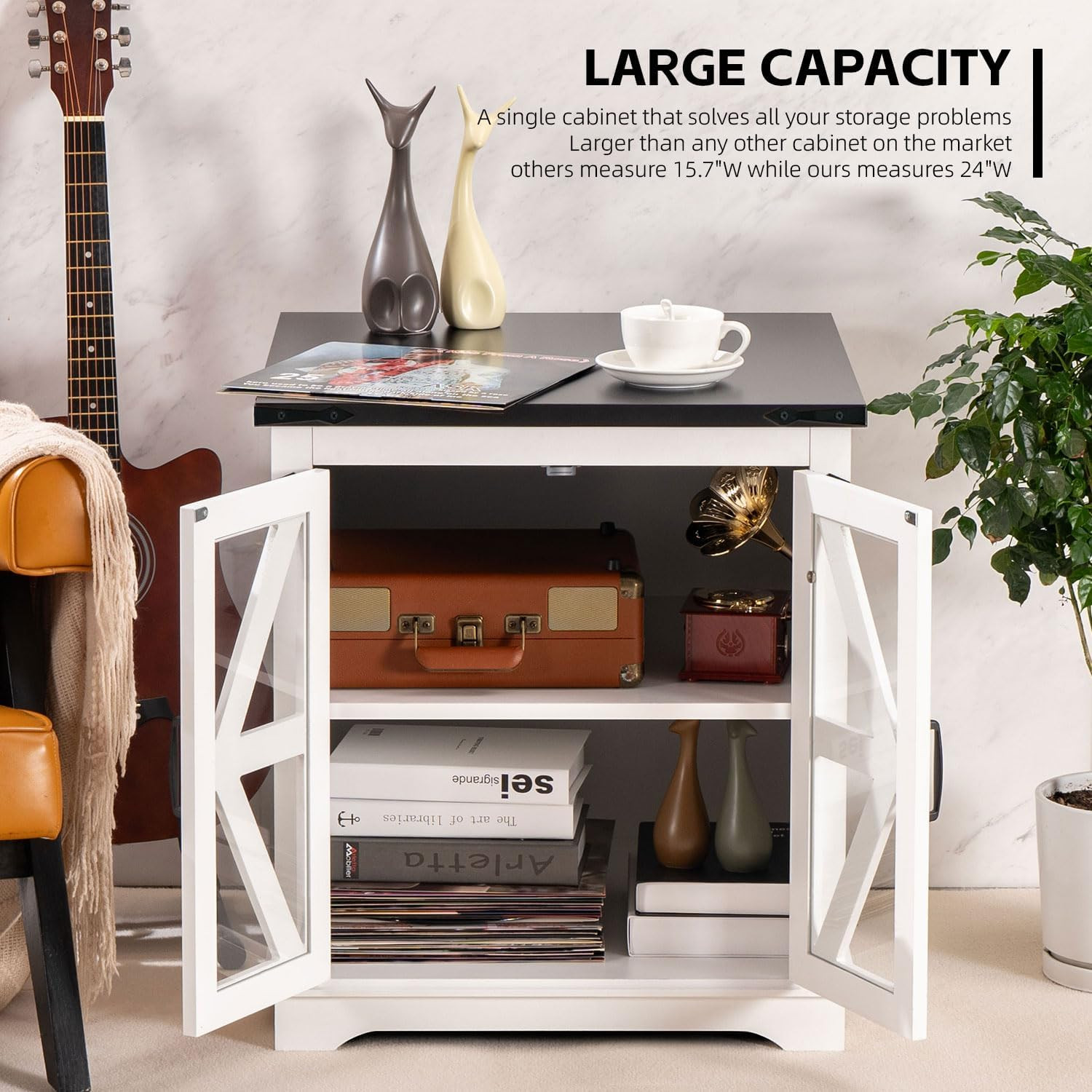 Farmhouse End Table, 24" Large End Tables with Storage, Rustic Square Sofa besid