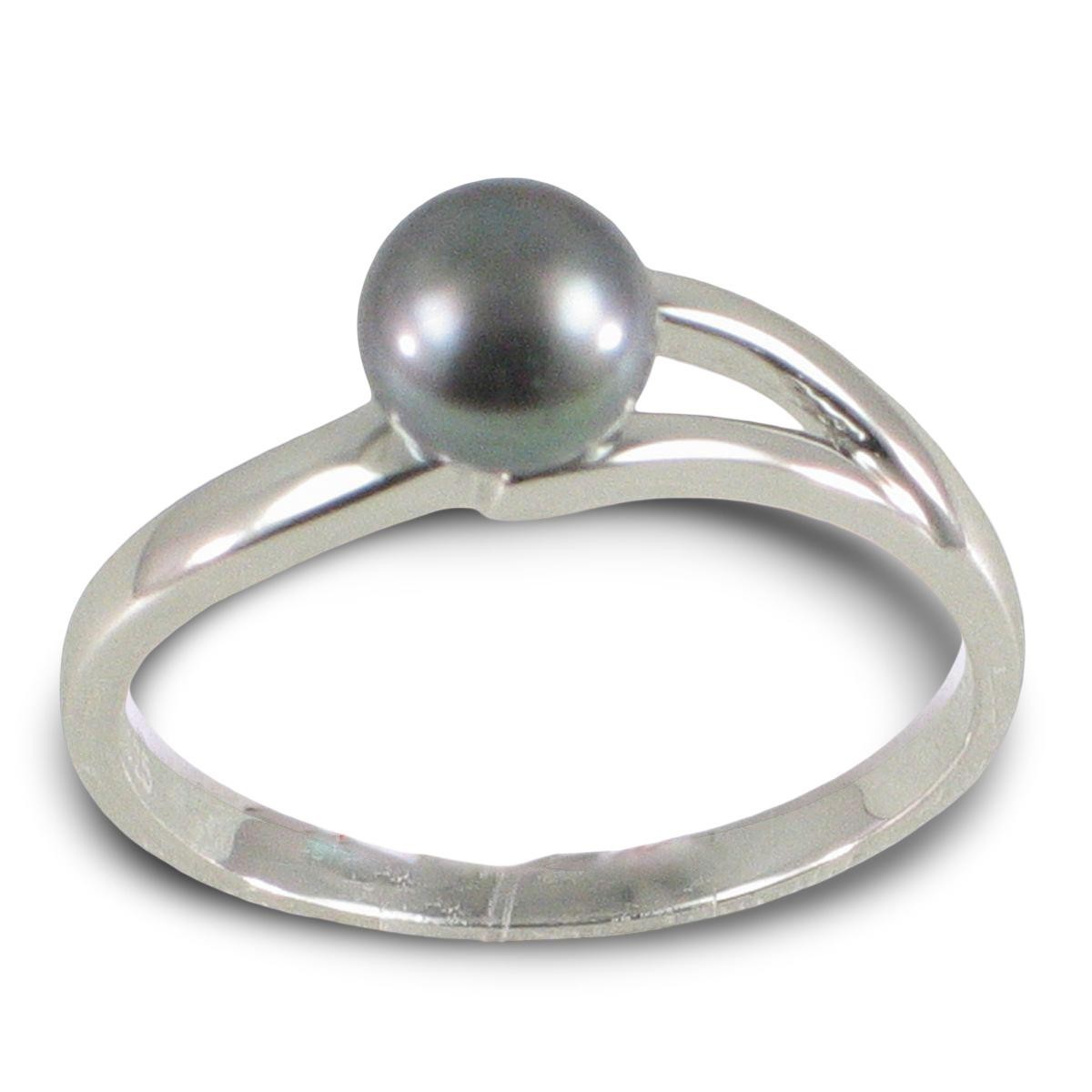 Solid Sterling Silver .925 5–6 mm Black-Grey Freshwater Pearl Solitaire Ring