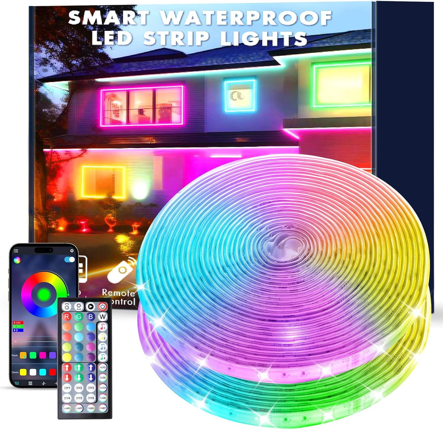 400FT RGB LED Strip Lights, Waterproof Music Sync with App & Remote Control