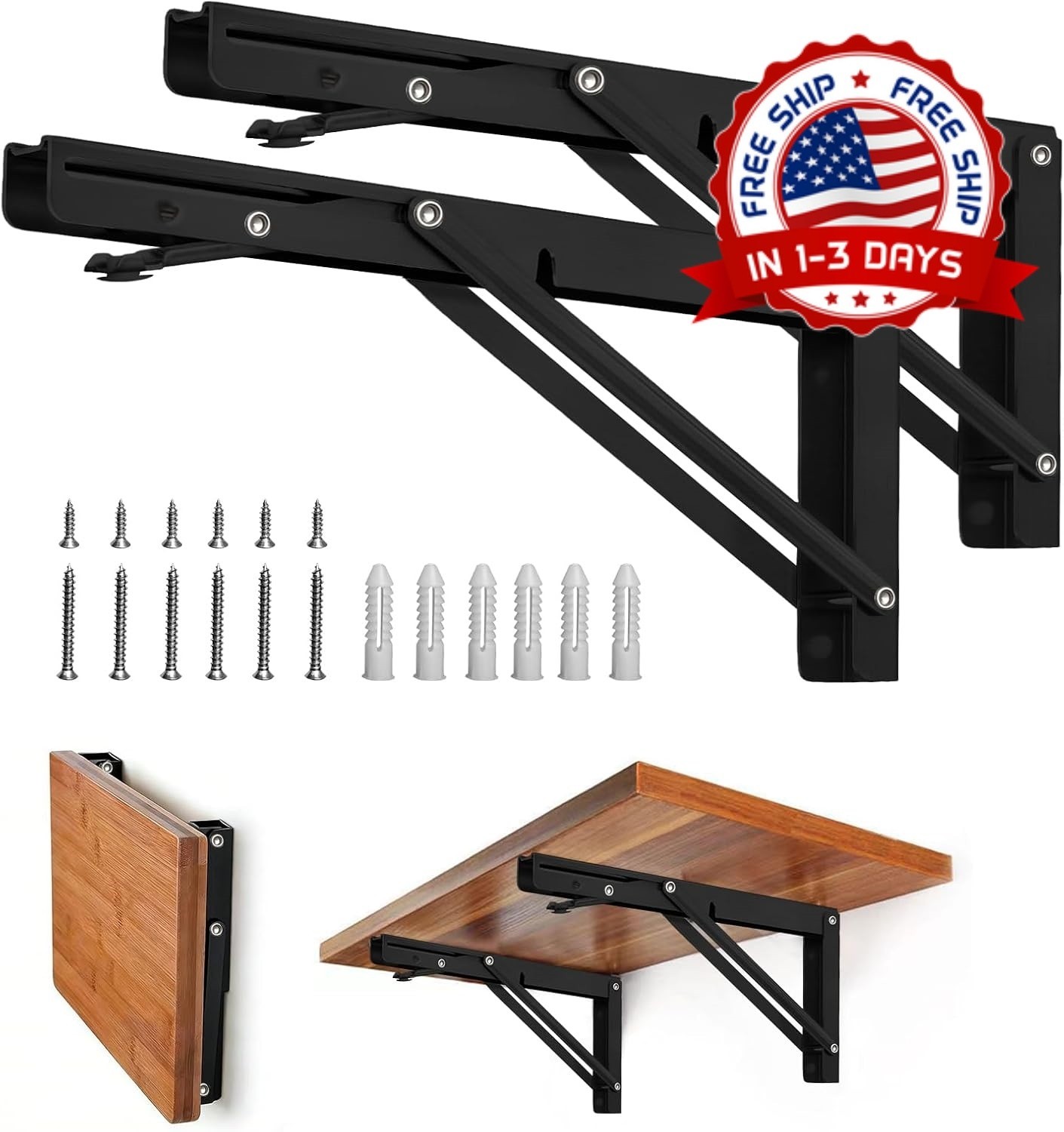 Soportes Estante Plegables 10 Inch Negro 150 lb Mesa Banco Pared Pack 2 Unidades
